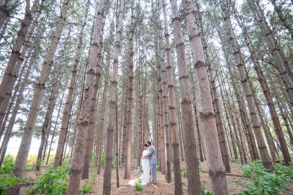 married couple together in forest